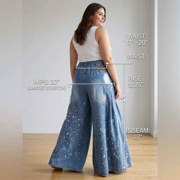 Oli & Hali Bleach Splatter Wide Leg Pleated Side Jeans - XL - EUC - Picture 3 of 16
